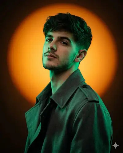 Minimalist Cinematic Fashion-Editorial Portrait with Green Gel Lighting