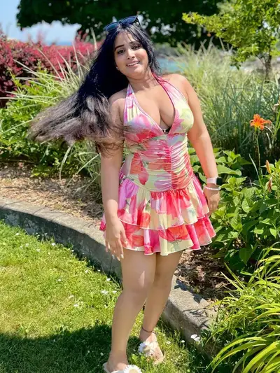 Photorealistic Woman in Floral Dress Garden Portrait