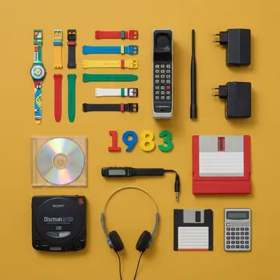 Fotografia knolling em plano superior de invenções de qualquer ano