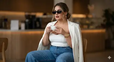 Ultra-Realistic Editorial Portrait of Woman in Cafe