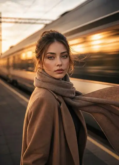 Cinematic Train Platform Portrait with Motion Blur