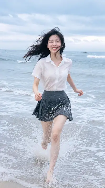 Photorealistic Beach Running Portrait Series