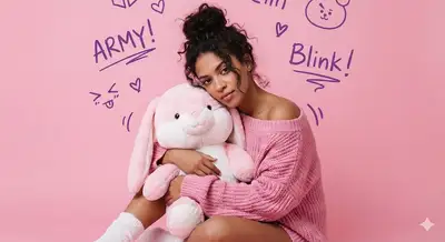 K-pop Fan Portrait with Bunny Plush