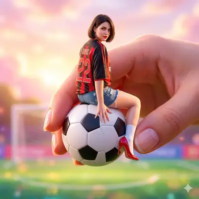Miniature Fashionista on Giant Soccer Ball