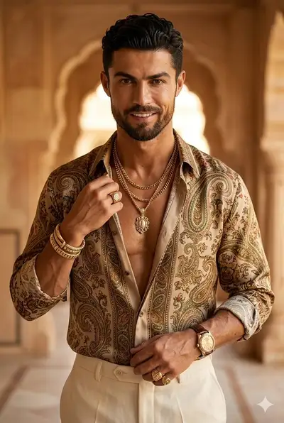 Hyper-realistic Ronaldo-style portrait in Mughal attire