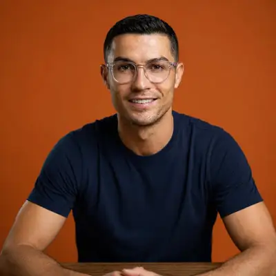 Two corporate headshot templates on orange and blue backdrops