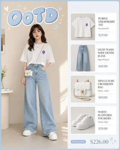 OOTD Fashion Infographic with Pastel Blue Bubble Letters