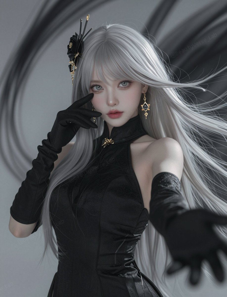 Mysterious silver-haired portrait - between black and white