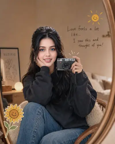 Cozy Mirror Selfie with Doodles