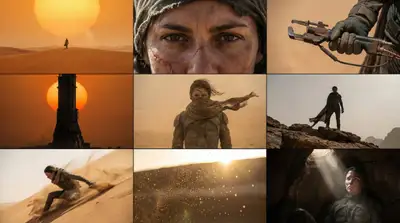 Cuadrícula de Storyboard Cinematográfico 3x3 de Ciencia Ficción Dura en el Desierto