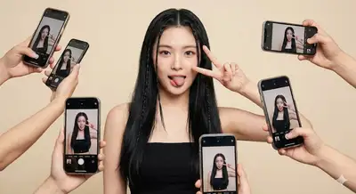 Influencer Studio Photo with Phone Wall