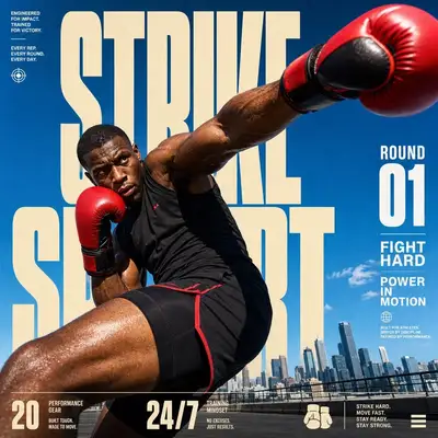 High-contrast athletic action poster with bold cropped typography