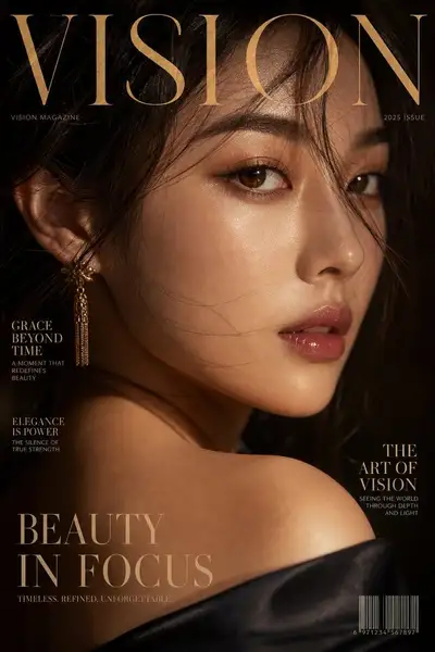 Luxury magazine cover close-up portrait