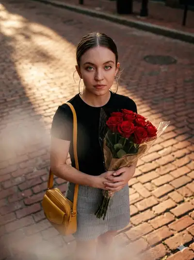Cinematic Street Portrait with Roses