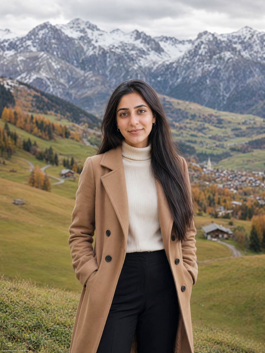 Autumn alpine meadow portrait in a wool coat