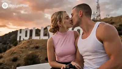 Cinematic Kiss on Hollywood Sign Drone Shot