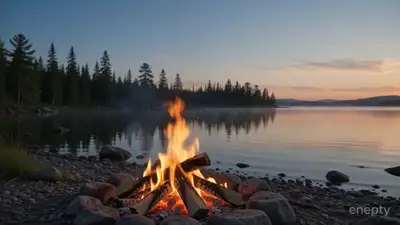 Cinematic Dawn Campfire by a Lake