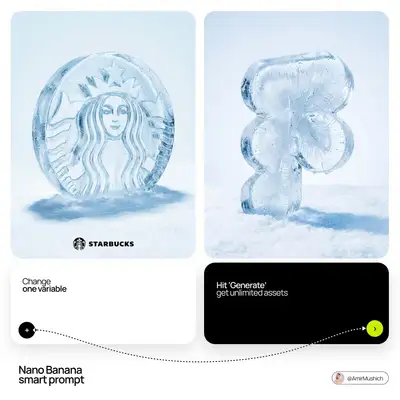 Brand logo carved as an ice sculpture in snow