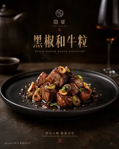 Prompt d'affiche pour restaurant chinois de wagyu au poivre noir