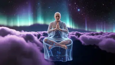 Futuristic Monk in Levitation Meditation