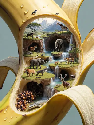 Surreal Banana Wildlife Ecosystem Image Prompt