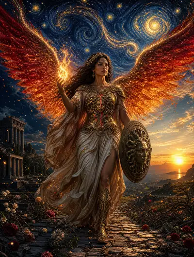 Phoenix Wings Mythic Warrior Woman Portrait