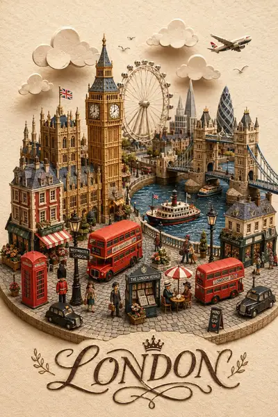 Miniature Papercraft Diorama of London Postcard