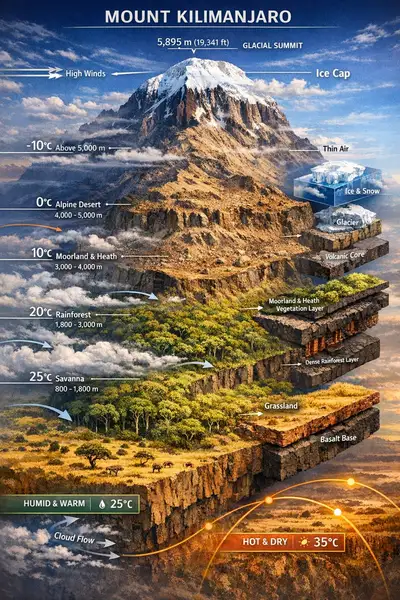 Cinematic Kilimanjaro Ecological Infographic