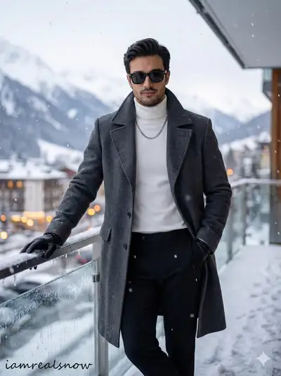 Filmisches Winterporträt auf dem Balkon mit fixierter Gesichtsreferenz
