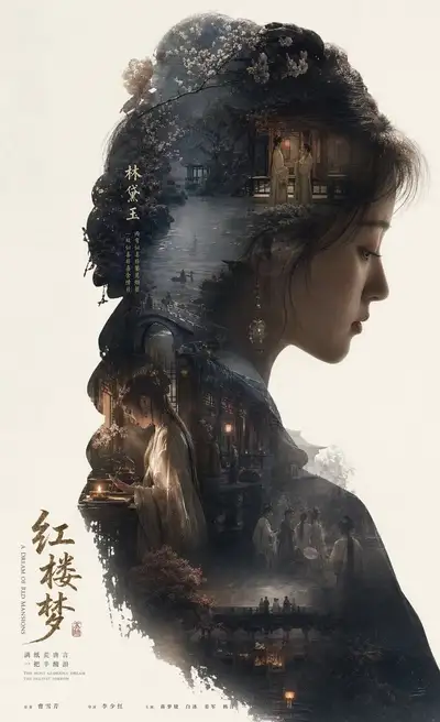 Dream of the Red Chamber silhouette narrative poster