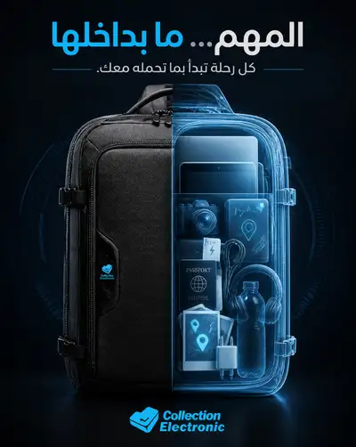 Anúncio premium de mochila com visualização do conteúdo em raio X
