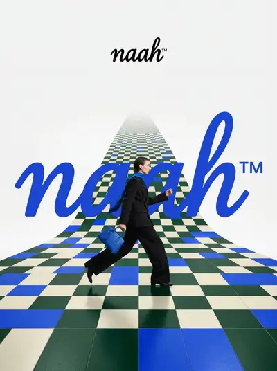 Luxury fashion campaign template with checkerboard floor and bold typography