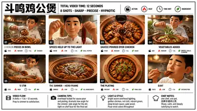 8-panel Pixar-style cooking video storyboard poster