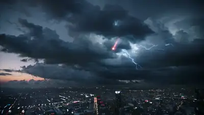 Aerial IMAX Meteor Strike on Metropolis