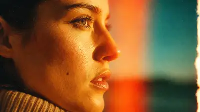 Vintage film close-up with orange light leak