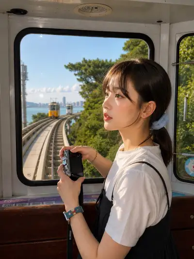 Spontanes Reiseporträt in einer Panorama-Straßenbahn