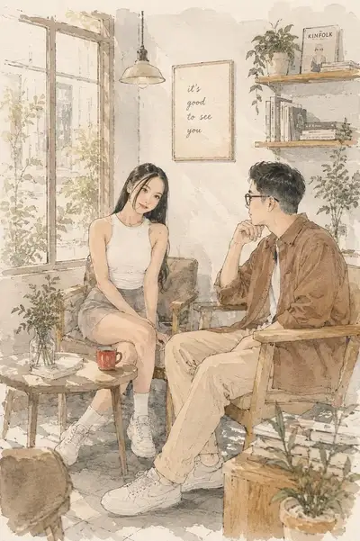 Modelo de ilustração japonesa aconchegante de estilo de vida