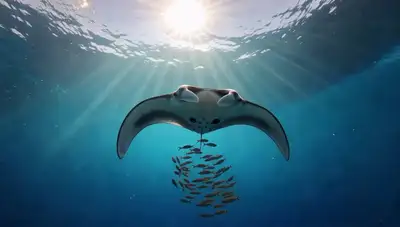 Ethereal Manta Ray Underwater Scene