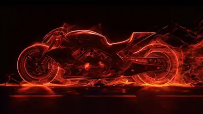 Neon Motorcycle with Volumetric Red and Black Smoke