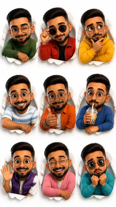 3x3 Pixar style character expression sheet