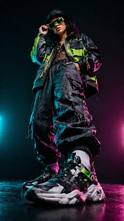 Ultra-wide low-angle techwear portrait conversion prompt