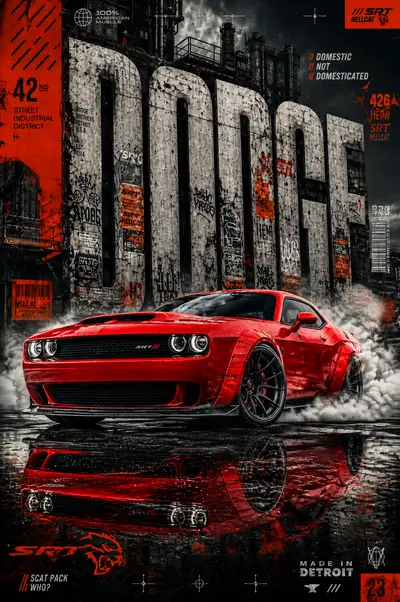 Automotive brand poster with distressed urban typography