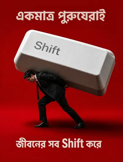 Prompt de Pôster de Empresário Carregando Tecla Shift Gigante