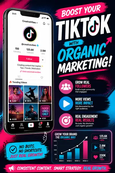 TikTok organic marketing promotional graphic