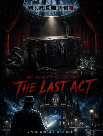 Noir crime thriller key art poster with detective and magic box