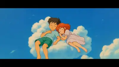Ghibli-style anime kids sleeping on cloud