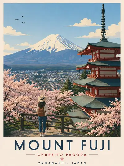 Vintage Mount Fuji Travel Poster Prompt
