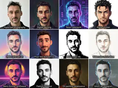 Grille de portrait en 12 styles à partir d'une seule photo de référence