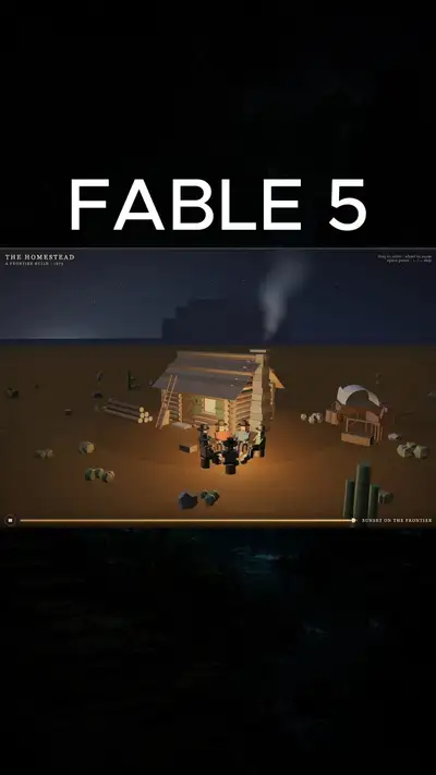 Wild West log cabin build animation in a single HTML file