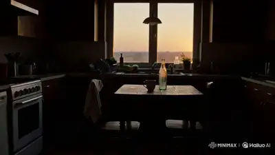 Pequeñas criaturas en una cocina al anochecer